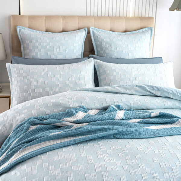 Fanno-Jervis Checks Jacquard French Blue Quilt Cover Set by Renee Taylor King