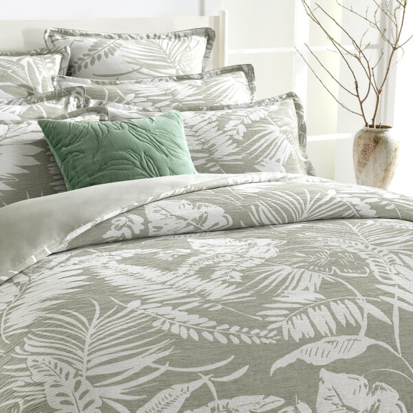 Fanno-Palm Tree Jacquard Sage Green Quilt Cover Set by Renee Taylor Queen