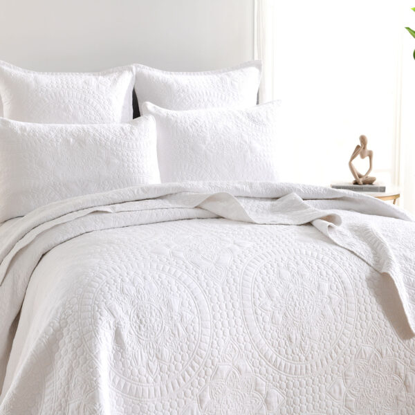 Fanno-Asher Jacquard Coverlet White Set by Renee Taylor Queen/King