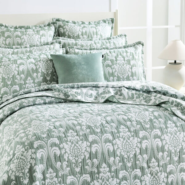 Fanno-Tahlia Jacquard Jade Coverlet Set by Renee Taylor Queen/King