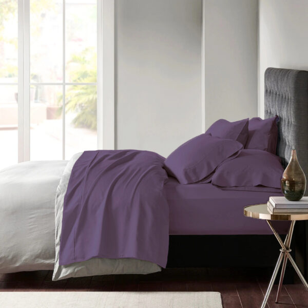 Fanno-Egyptian Cotton Sheet Set Deep Queen 600 TC Sateen Plum Luxury Soft