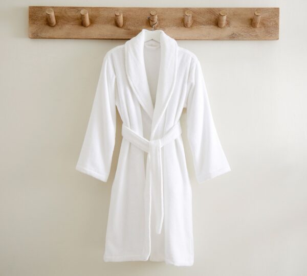 Fanno-Quick Dry Bath Robe Large White Cotton Soft Cozy Terry Spa