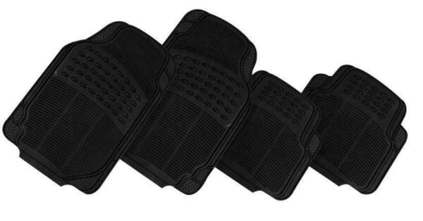 Fanno-Rubber Car Mats 4 Piece Set Anti-Slip Durable Trim to Fit Black Grey