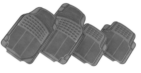 Fanno-Compatible 4 Piece Rubber Car Mat Set with Anti-Slip Backing in Grey Color