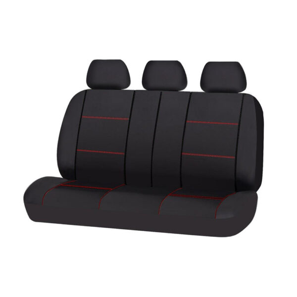 Fanno-Universal Rear Seat Covers Soft PU Leather for Most Vehicles Black Red Stitching