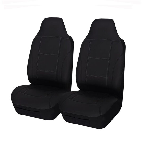 Fanno-Universal Lavish Front Seat Covers Soft PU Fabric Airbag Compatible Black White Stitching