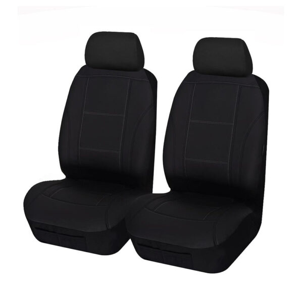 Fanno-Universal Lavish Front Seat Covers Soft PU Fabric Airbag Compatible Black White Stitching