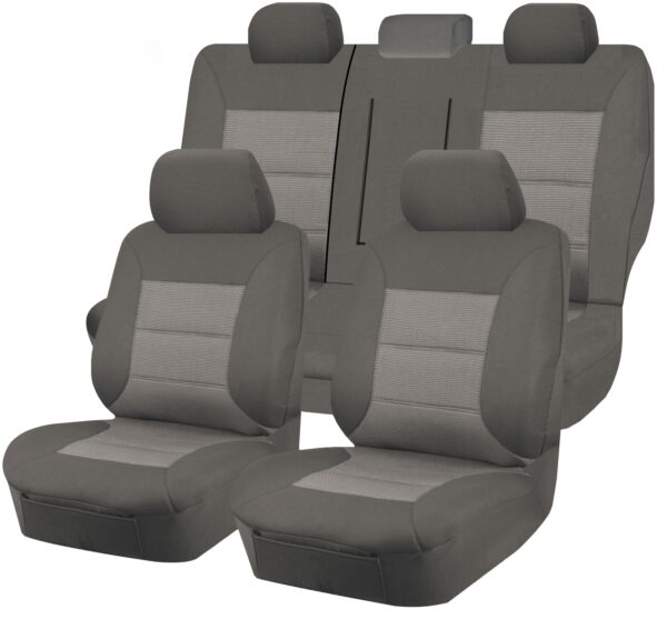 Fanno-Seat Covers for  Hiace Crew Van LWB 2019-2022 Premium Jacquard Fabric Grey