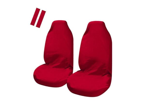 Fanno-Universal Front Seat Covers with Bonus Seat Belt Buddies for Most Vehicles Red