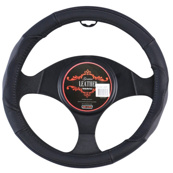 Fanno-Genuine Leather Steering Wheel Cover for 15-Inch Cars Comfortable Grip Heat Protection