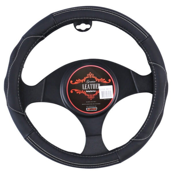 Fanno-Genuine Leather Steering Wheel Cover for 15-Inch Cars Comfortable Grip Heat Protection