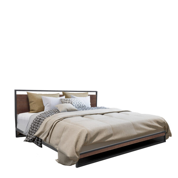 Fanno-Platform Bed Frame with Headboard Wood and Steel Modern Design for Bedroom