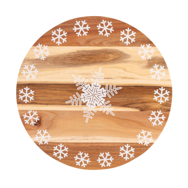 Fanno-Bread and Butter 18 Inch Print Wooden Lazy Susan Tray - White Snowflake