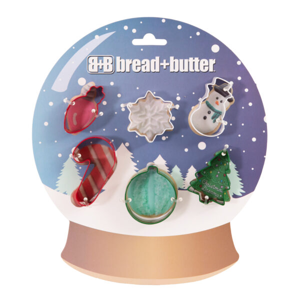 Fanno-Bread and Butter Cookie Cutter - Globe  Flake  SnowMan  Cane  Sock  Tree - 6 Pk