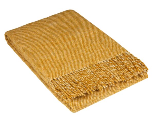 Fanno-Cozy Cambridge Throw Blanket 100% New Zealand Wool Mustard Color Soft Warmth