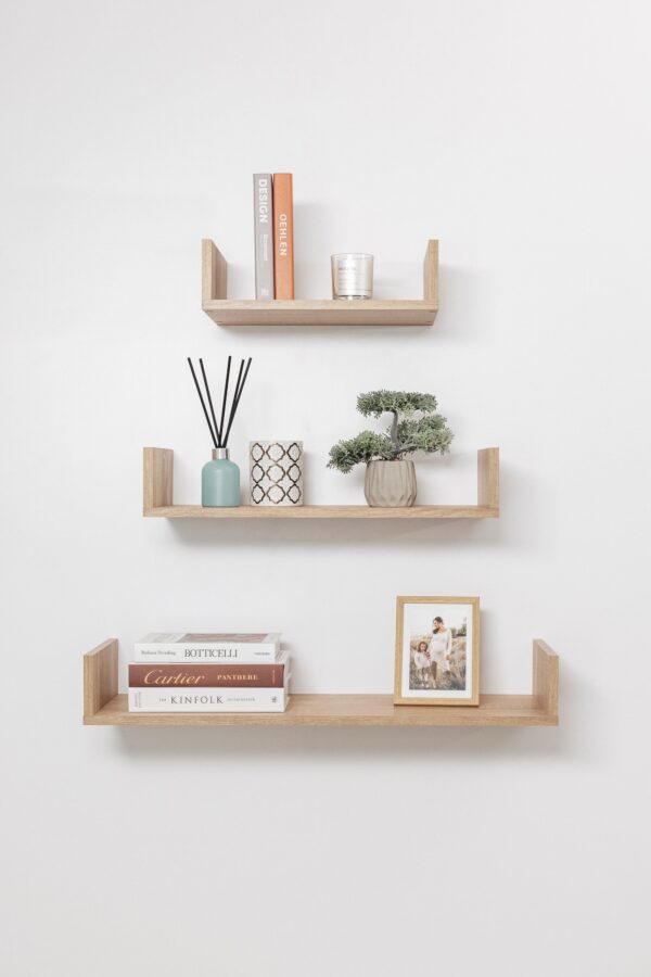 Fanno-Three Piece Shelf Kit Oak Quick Install Decorative Wall Unit Fully Assembled