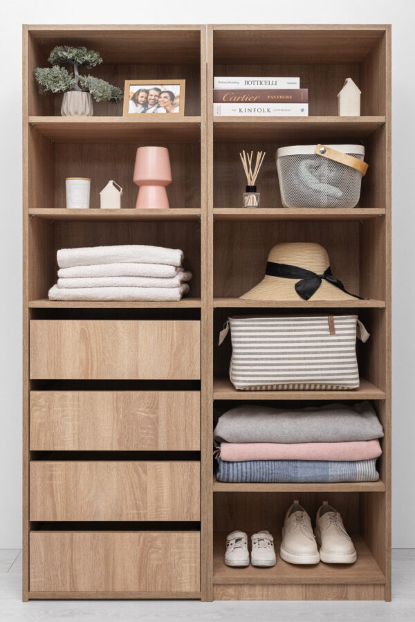 Fanno-Built In Wardrobe with Three Shelves and Four Drawers in Natural Oak Finish