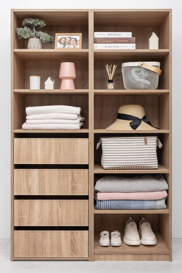 Fanno-Built In Wardrobe Module with Three Shelves and Four Drawers in Natural Oak