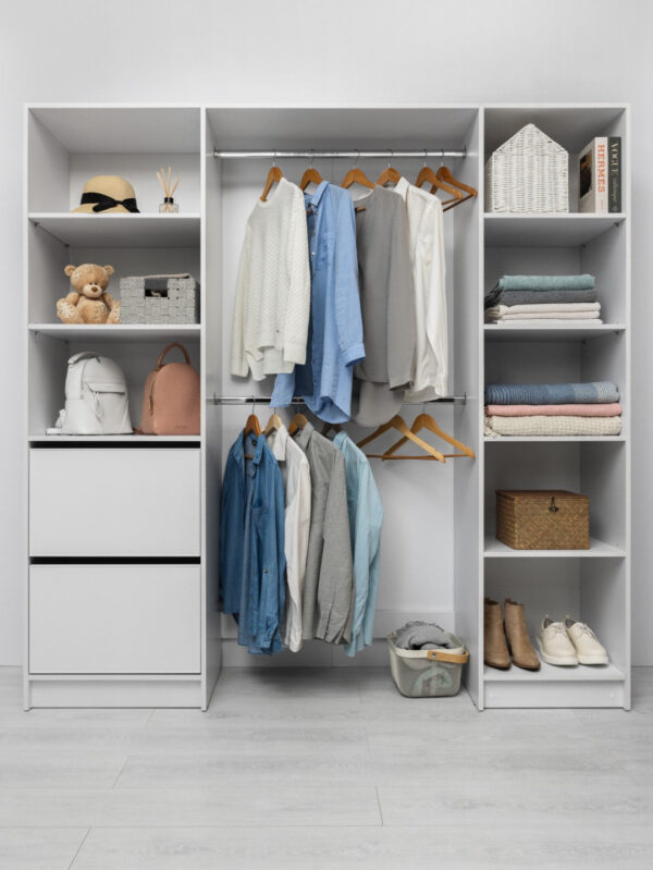 Fanno-Walk In Wardrobe Kit 2M Slim Shaker White Storage Solution Easy Assembly