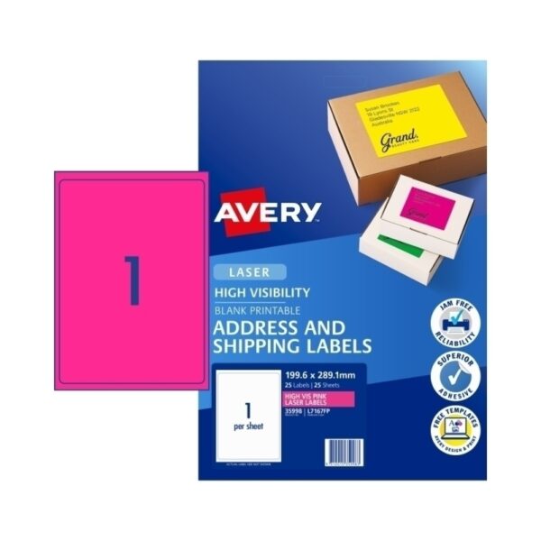 Fanno-High Visibility Shipping Labels Fluoro Pink 199.6x289.1mm Pack of 25 for Easy Recognition