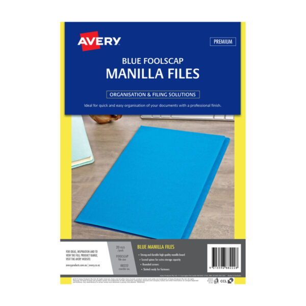 Fanno-Manilla Folders Blue Foolscap Pack of 20 Durable Ideal for Projects and Archiving