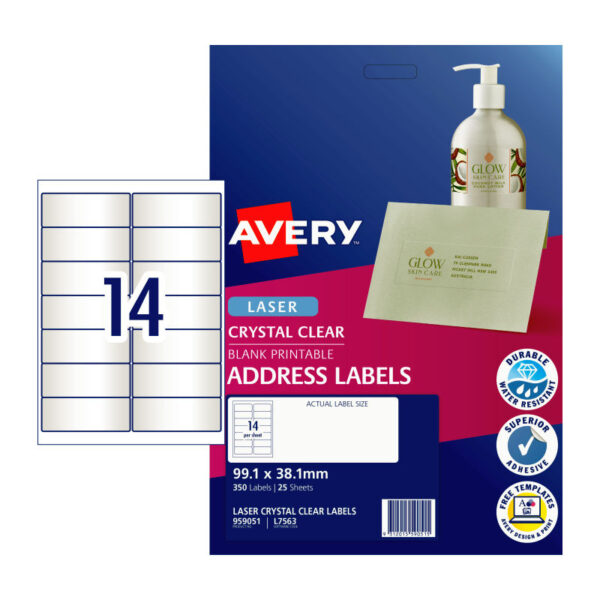 Fanno-Clear Laser Labels Compatible with  L7563 14 Up Pack of 25