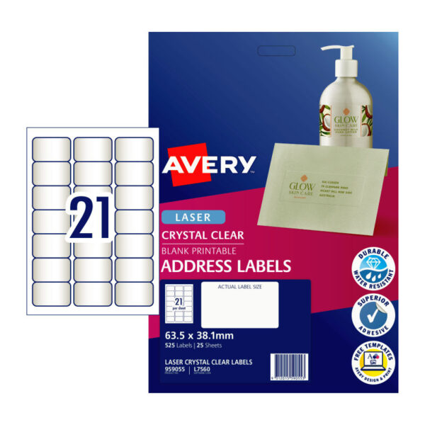 Fanno-Clear Labels for Inkjet Printers 21 Up Pack of 25  L7560 Compatible