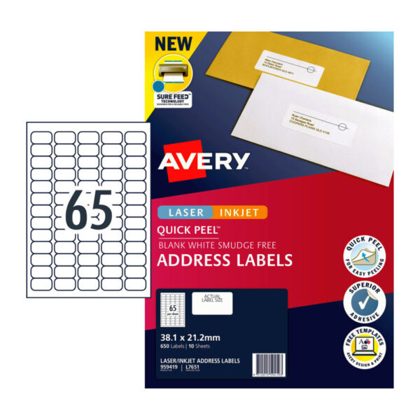 Fanno-Quick Peel Address Labels 38.1x21.2mm 65 Labels per Sheet Pack of 10