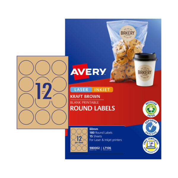 Fanno-Round Brown Labels 60mm 12 Up Pack of 15 for Office and Home Use