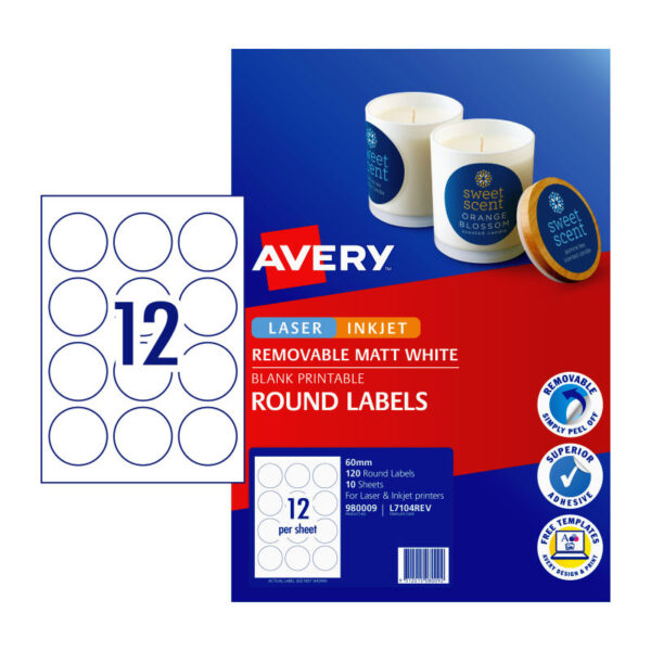 Fanno-Round Labels 60mm 12 Up Pack of 10 for Office and Home Use