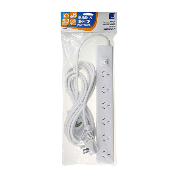 Fanno-Compatible 6 Way Powerboard 5m Surge Protector with USB Ports and Safety Switch