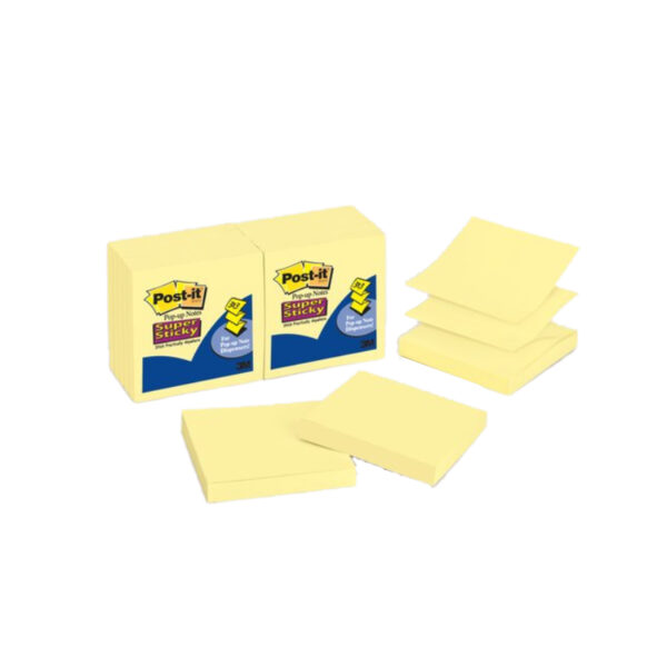 Fanno-Pop-Up Notes Canary Yellow 76x76mm Pack of 12 Sticky Notes