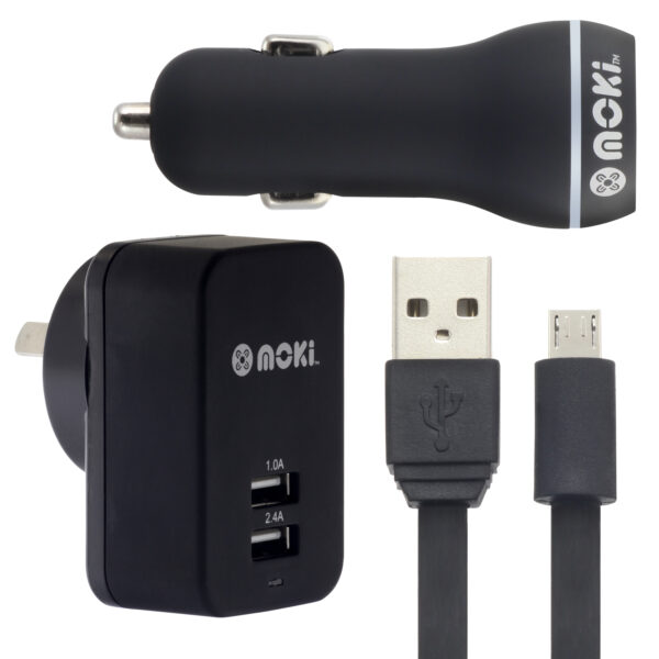 Fanno-Micro USB SynCharge Cable 1.5m with Dual USB Car and Wall Charger Combo