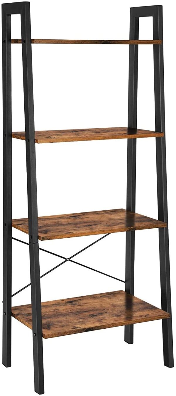 Fanno-Metal Frame 4 Tier Bookshelf Rustic Brown and Black Industrial Storage Shelf