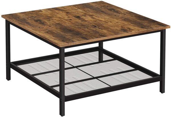 Fanno-Industrial Coffee Table with Steel Frame and Mesh Shelf Rustic Brown and Black