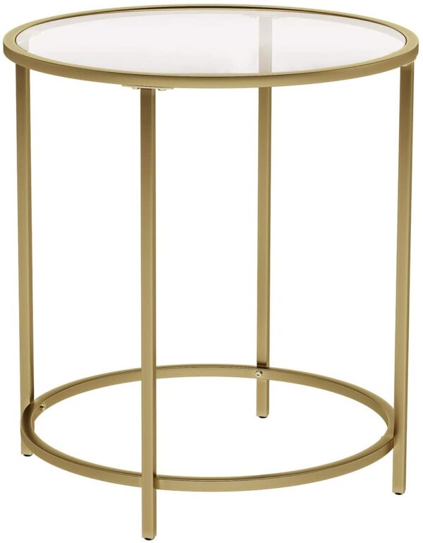 Fanno-Gold Round Side Table with Tempered Glass Top Modern Minimalist Design