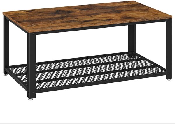 Fanno-Coffee Table with Metal Frame and Storage Shelf Rustic Brown Antique Chic Design