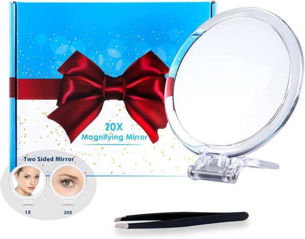 Fanno-20X Magnifying Hand Mirror Two Sided for Makeup Tweezing and Blemish Removal