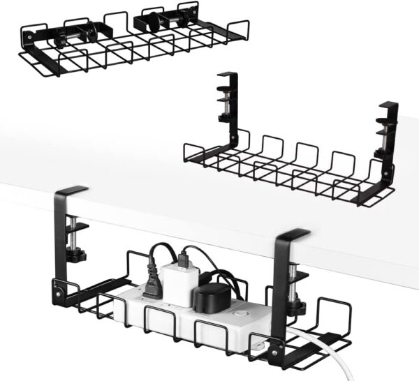 Fanno-2 Pack Under Desk Cable Management Tray with Clamp Mount for Easy Installation