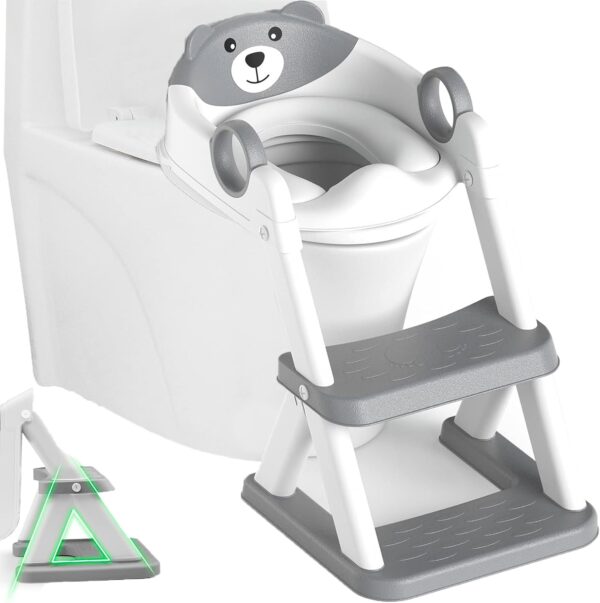 Fanno-Potty Training Seat Ladder for Kids Boys Girls with Step Stool Grey