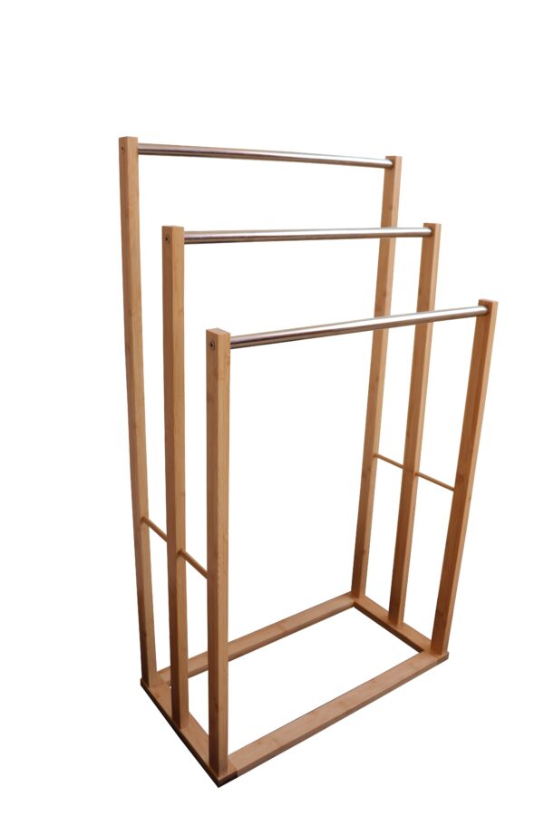 Fanno-Freestanding 3-Tier Bamboo and Metal Towel Rack for Bathroom and Bedroom Storage