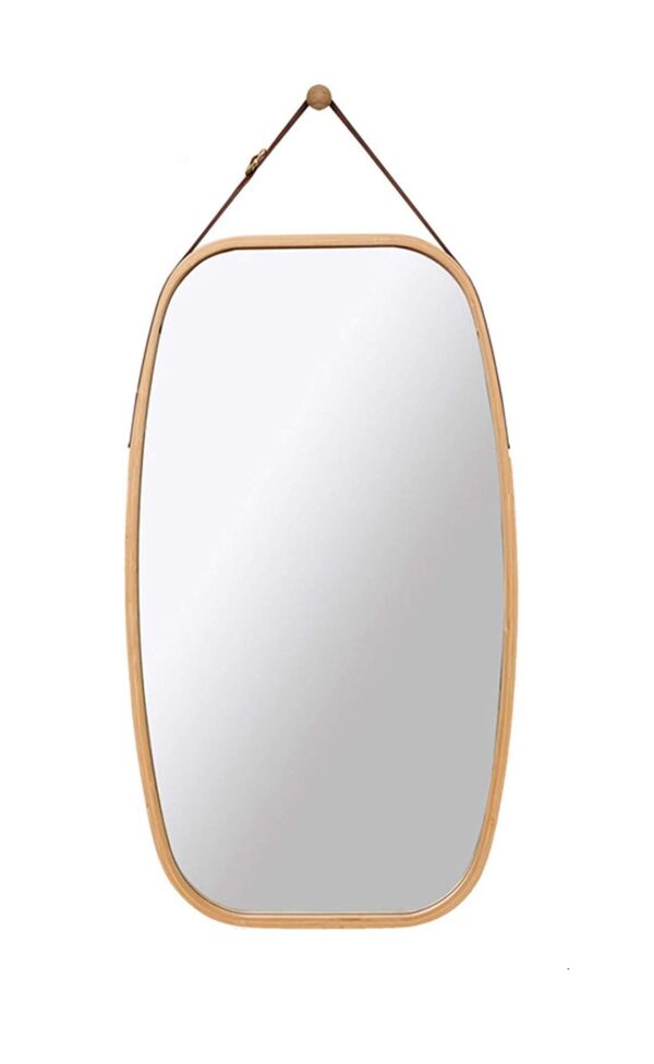 Fanno-Hanging Mirror with Bamboo Frame and Adjustable Strap for Home Decor and Bathroom