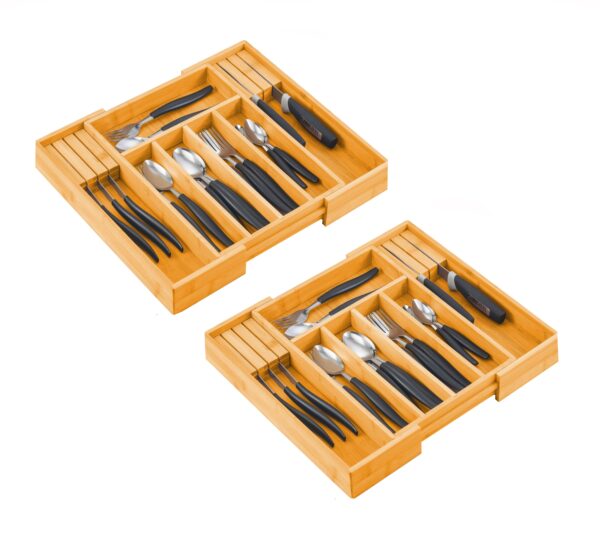 Fanno-Bamboo Expandable Drawer Organizer Set for Kitchen Utensils and Cutlery Storage