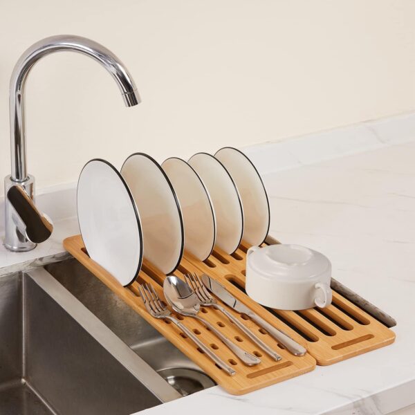 Fanno-Foldable Bamboo Dish Drying Rack for Kitchen