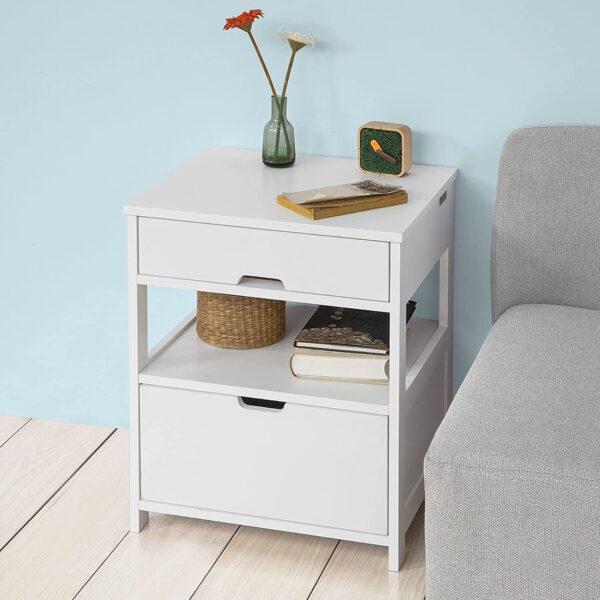 Fanno-White Bedside Table with 2 Drawers and Shelf Modern Design for Bedroom Living Room