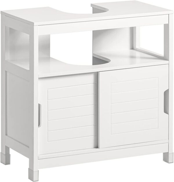 Fanno-Vanity Unit Bathroom Storage Furniture with Sliding Doors and Open Shelf White