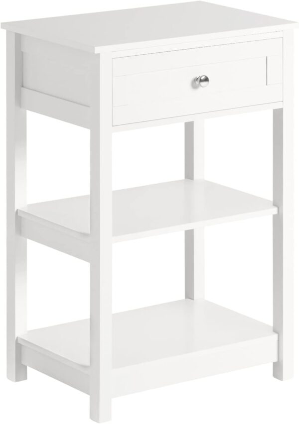 Fanno-Bedside Table with Drawer and Shelves for Bedroom Storage and Organization