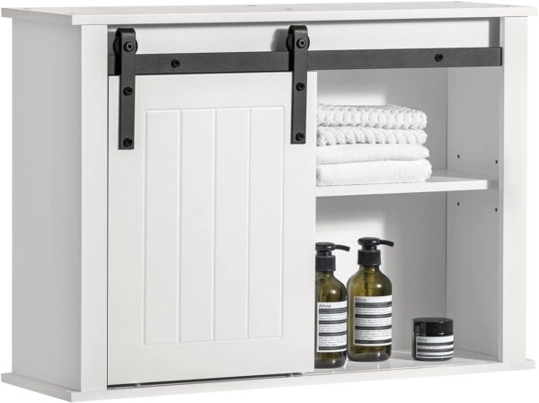 Fanno-Bathroom Wall Cabinet Storage Cupboard with Adjustable Shelves and Sliding Door