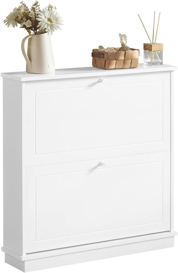 Fanno-2 Drawer Shoe Cabinet Storage Unit Slim Design for Small Spaces Modern White Finish