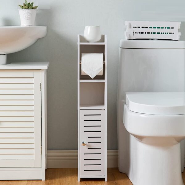 Fanno-Toilet Paper Roll Holder Bathroom Storage Cabinet White 76cm Small Space Solution